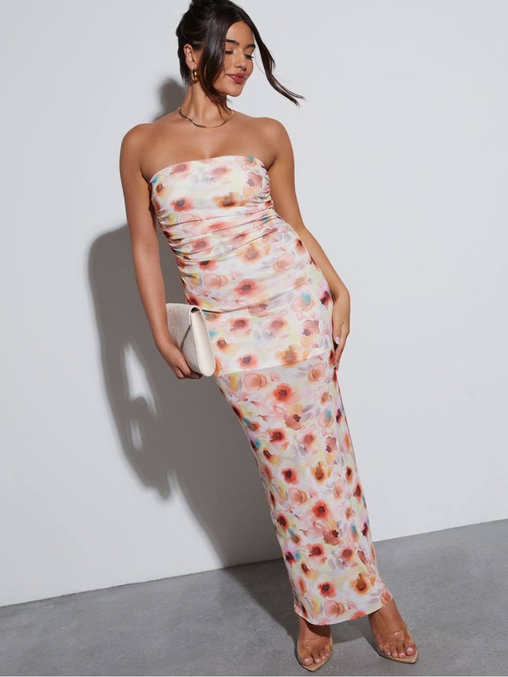 Floral Strapless Bodycon One-Piece - Pink